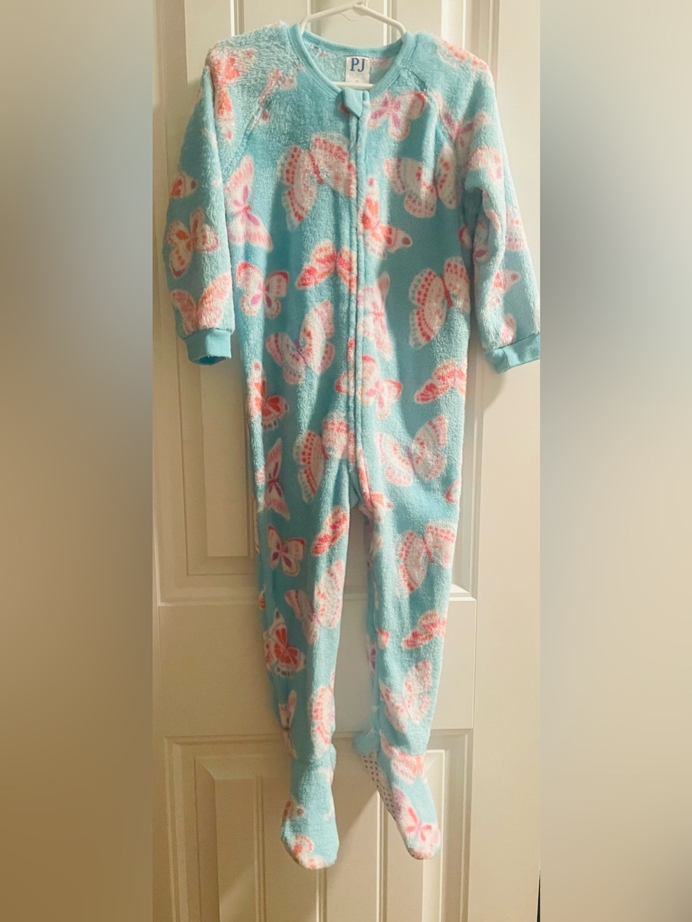 PJ Place Girls 3T Butterfly Fleece Footed Pajamas Blue Pink One Piece Sleeper